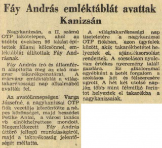 Zalai Hírlap 1969 11 02 12old - Fáy András emléktáblát avattak Kanizsán.jpg Zalai Hírlap 1969 11 02 12old - Fáy András emléktáblát avattak Kanizsán.jpg